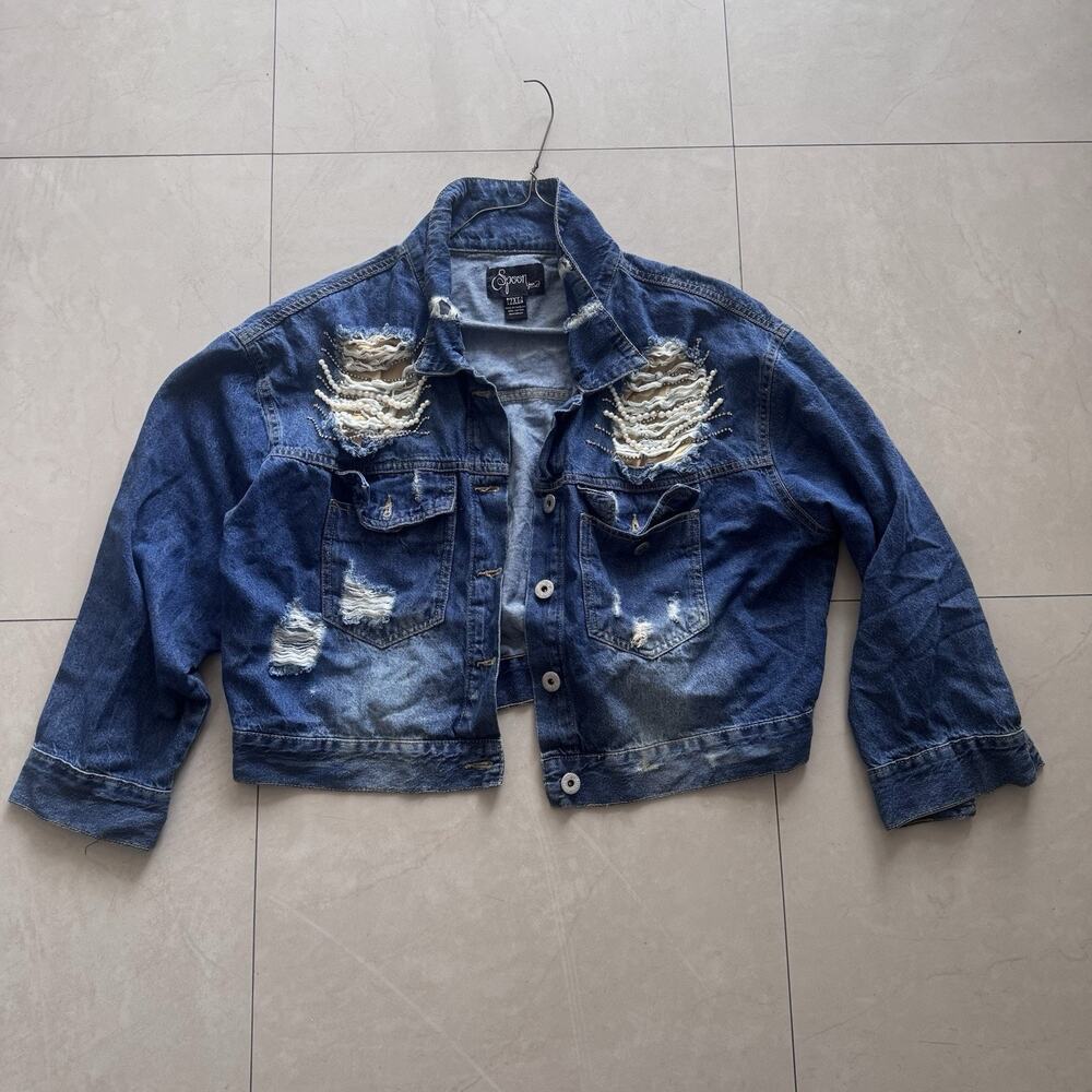 Womens Jean Jacket Distressed Spoon Brand 2XL